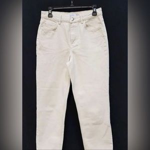& AND OTHER STORIES Womens 100% Cotton Cream High Rise Tapered Mom Jeans 28x27.5